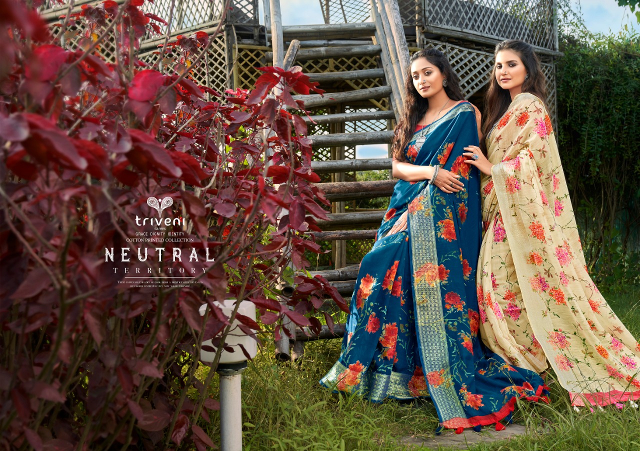 Triveni Launching Lotus Cotton Print Simple Sobar Printed Saree Wholesale Rate In Surat Market