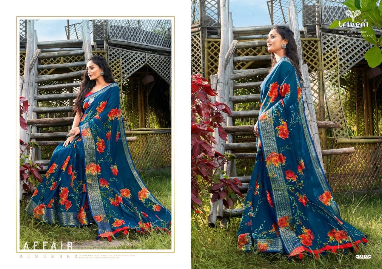 Triveni Launching Lotus Cotton Print Simple Sobar Printed Saree Wholesale Rate In Surat Market