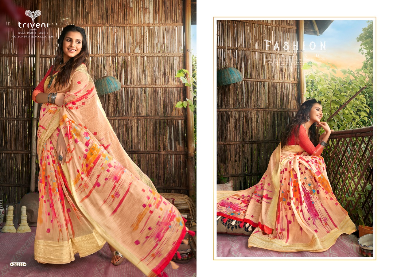 Triveni Launching Lotus Cotton Print Simple Sobar Printed Saree Wholesale Rate In Surat Market