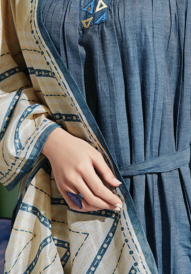 Denim Story By Feminista Soft Denim With Work Exclusive Kurti With Digital Print Stole