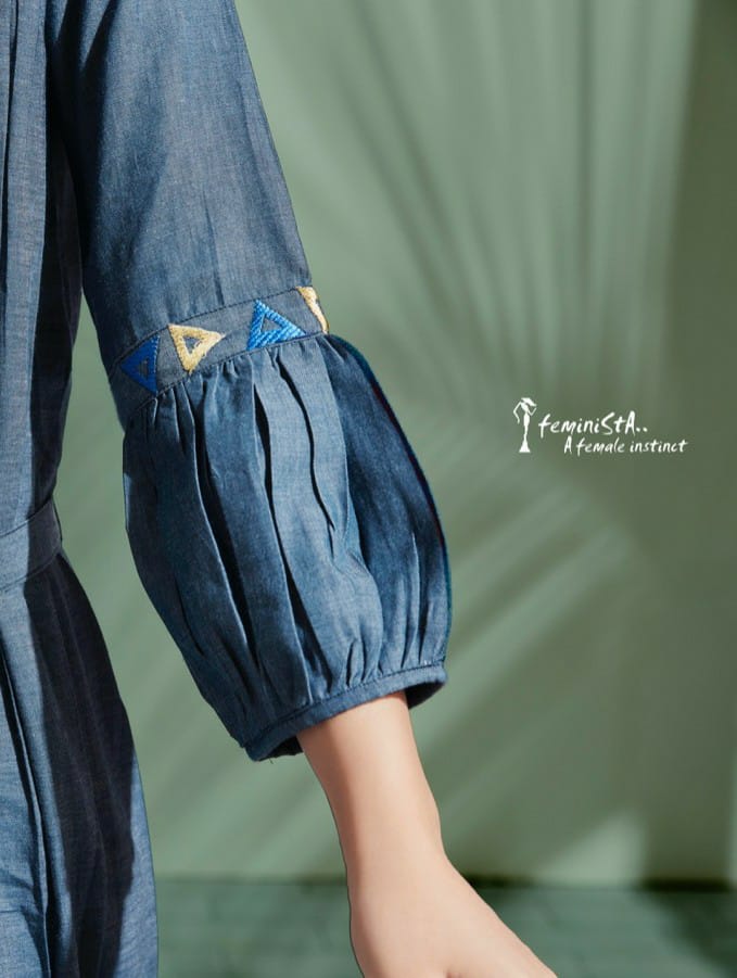 Denim Story By Feminista Soft Denim With Work Exclusive Kurti With Digital Print Stole