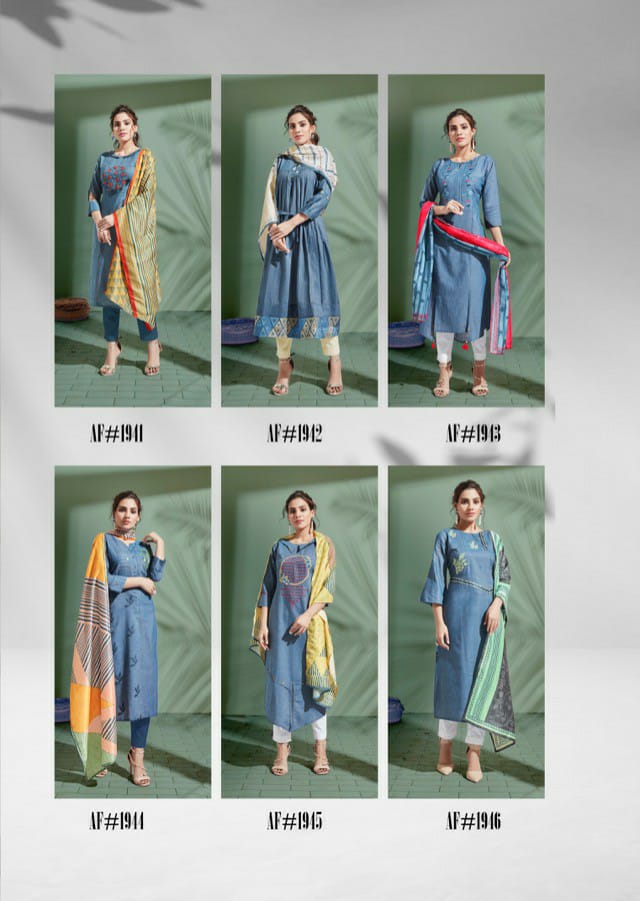 Denim Story By Feminista Soft Denim With Work Exclusive Kurti With Digital Print Stole
