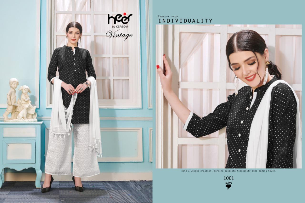 Heer By Kersom Present Vintage Cotton Kurti Plazzo With Dupatta Wholesale Rate