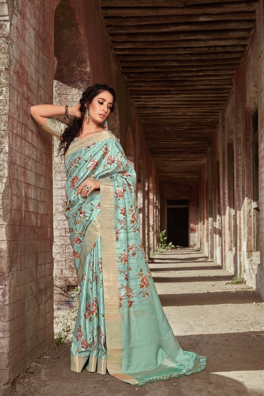 Irra By Bansi Fashion Linen Kora Cotton With Border Digital Style Saree Supplier