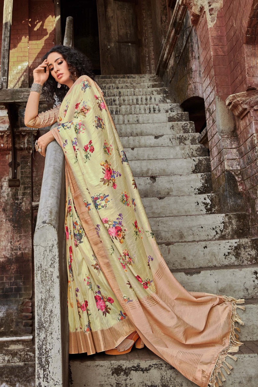 Irra By Bansi Fashion Linen Kora Cotton With Border Digital Style Saree Supplier
