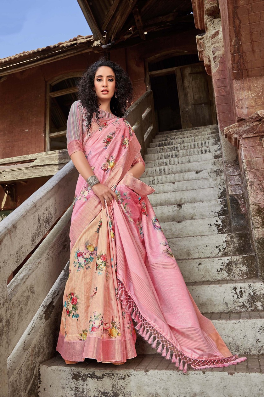 Irra By Bansi Fashion Linen Kora Cotton With Border Digital Style Saree Supplier