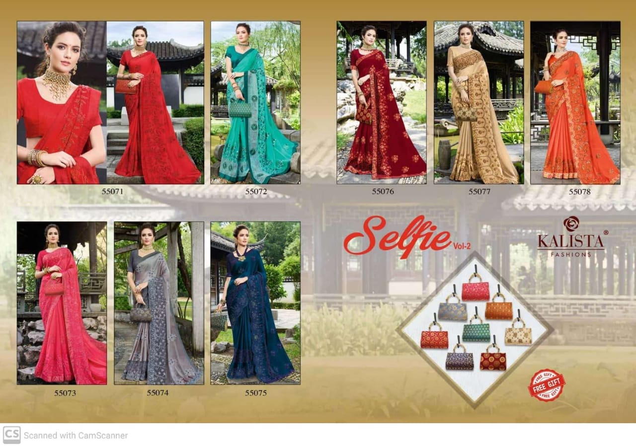 Kalista Selfie Vol 2 Rangoli Georgette Embroidery Work Designer Saree Wholesaler