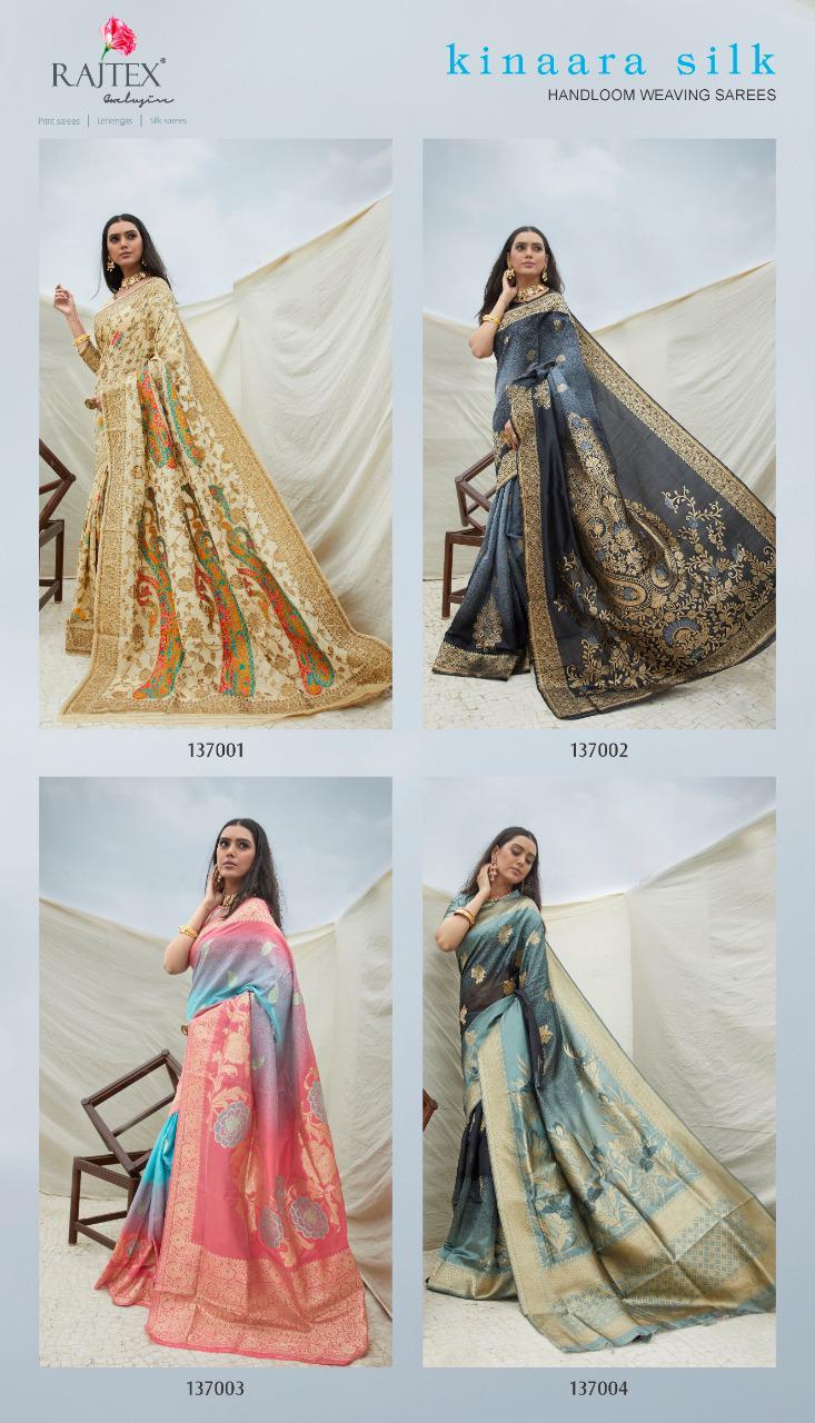 Kinaara Silk By Rajtex 137001-137004 Series Handloom Weaving Silk Saree Catalogs
