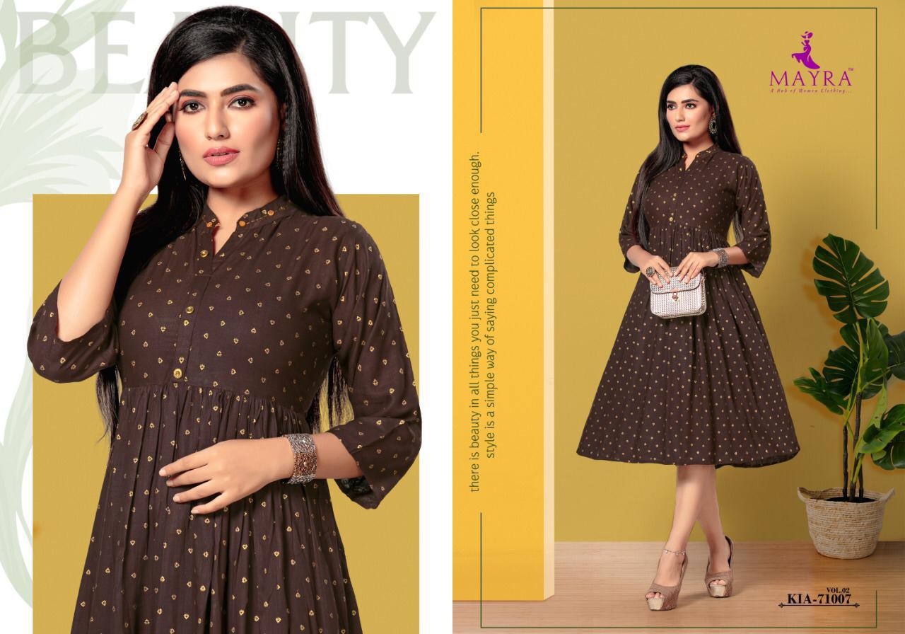 Mayra Kia Vol 2 Rayon Slub With Gold Print Exclusive Kurti In Surat Textile Market