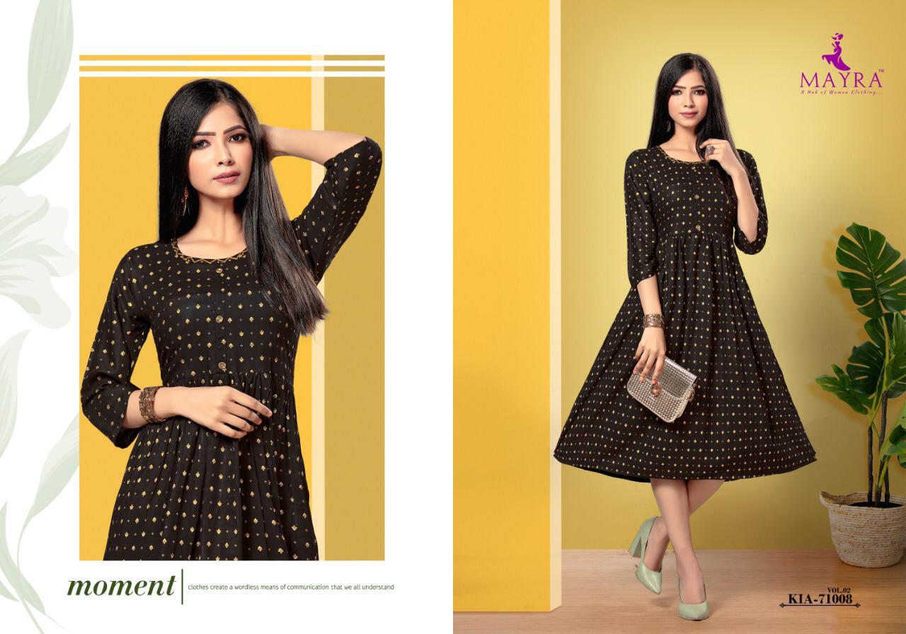 Mayra Kia Vol 2 Rayon Slub With Gold Print Exclusive Kurti In Surat Textile Market