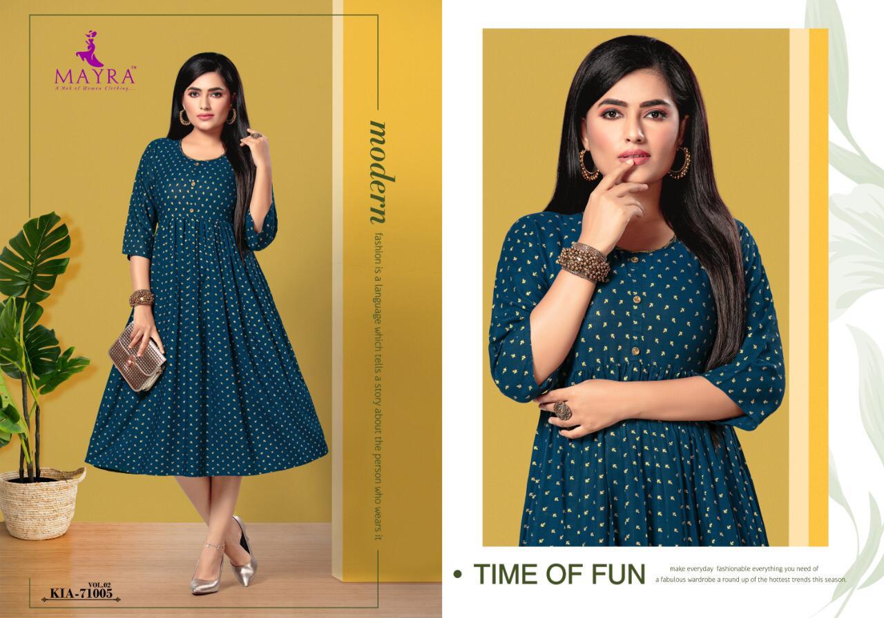 Mayra Kia Vol 2 Rayon Slub With Gold Print Exclusive Kurti In Surat Textile Market