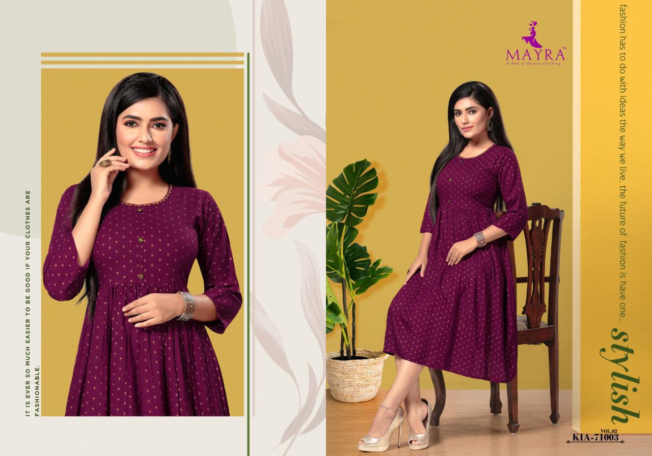 Mayra Kia Vol 2 Rayon Slub With Gold Print Exclusive Kurti In Surat Textile Market