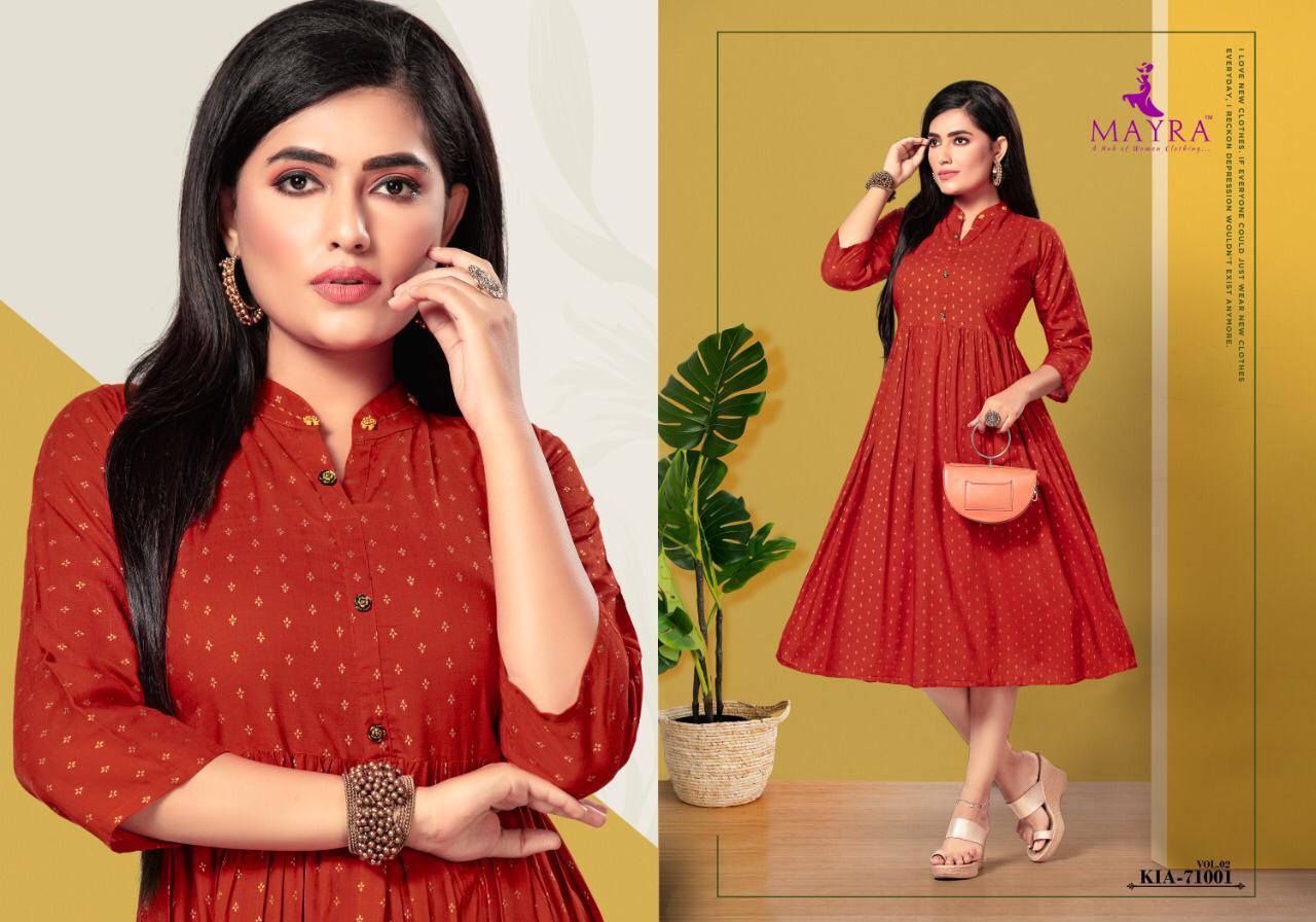 Mayra Kia Vol 2 Rayon Slub With Gold Print Exclusive Kurti In Surat Textile Market