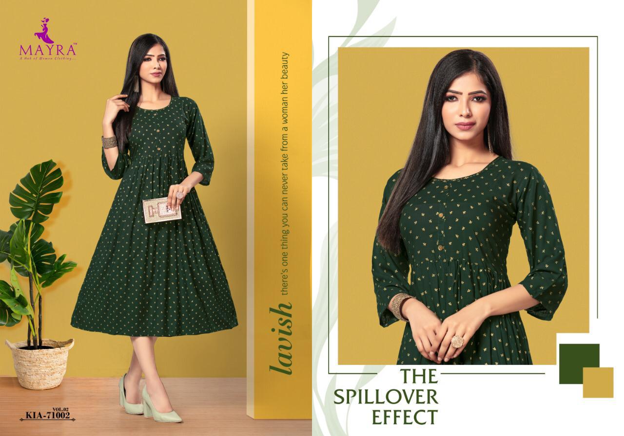 Mayra Kia Vol 2 Rayon Slub With Gold Print Exclusive Kurti In Surat Textile Market