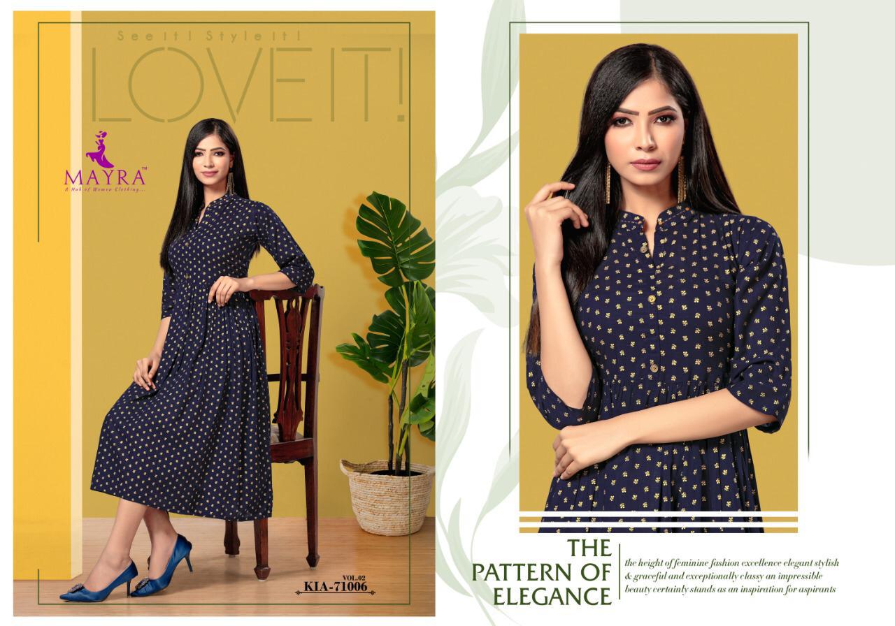 Mayra Kia Vol 2 Rayon Slub With Gold Print Exclusive Kurti In Surat Textile Market