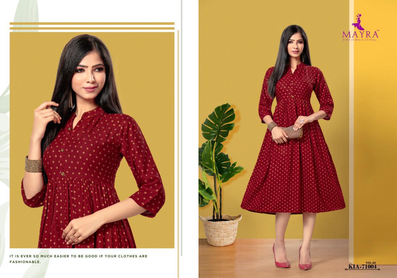 Mayra Kia Vol 2 Rayon Slub With Gold Print Exclusive Kurti In Surat Textile Market