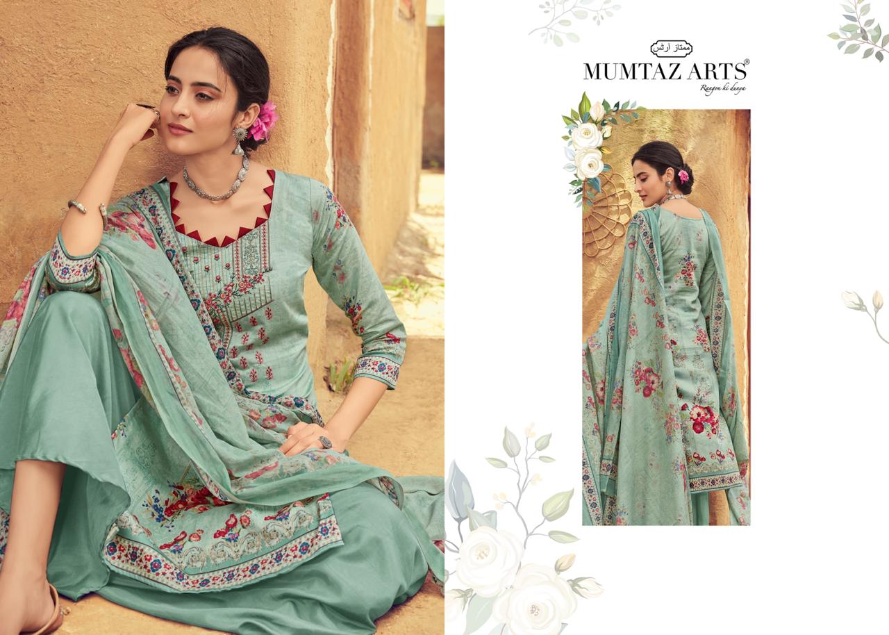 Mumtaz Arts Kinnari Original Jam Satin Print With Kashmiri Embroidery Suits Exporter