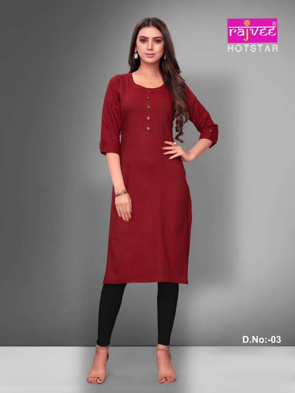 Rajvee Launch Hotstar Rayon Cross Casual Wear Kurti Catalogs Supplier