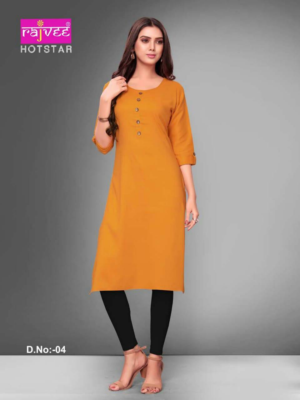 Rajvee Launch Hotstar Rayon Cross Casual Wear Kurti Catalogs Supplier