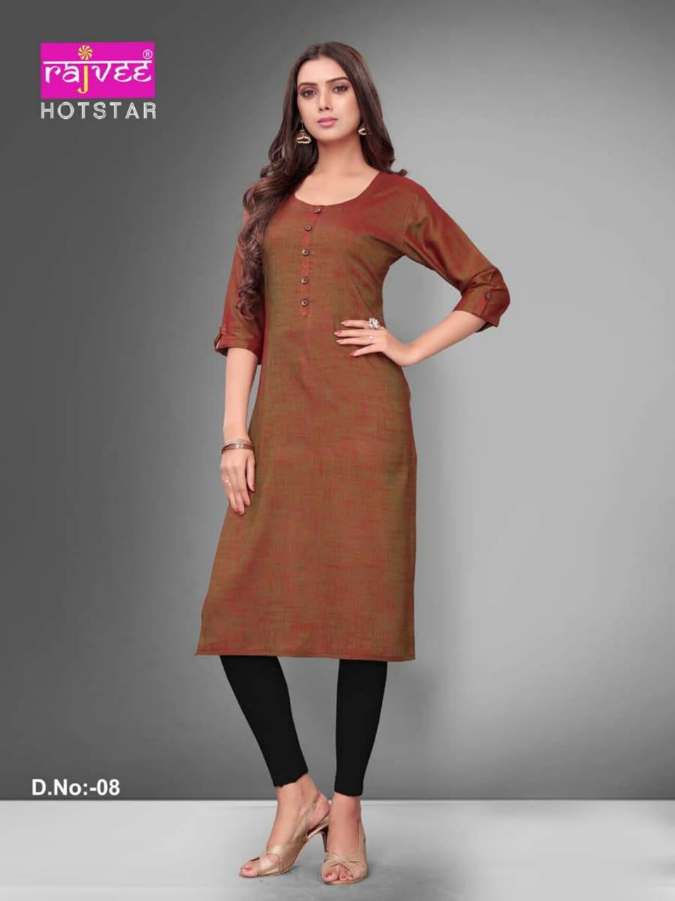 Rajvee Launch Hotstar Rayon Cross Casual Wear Kurti Catalogs Supplier