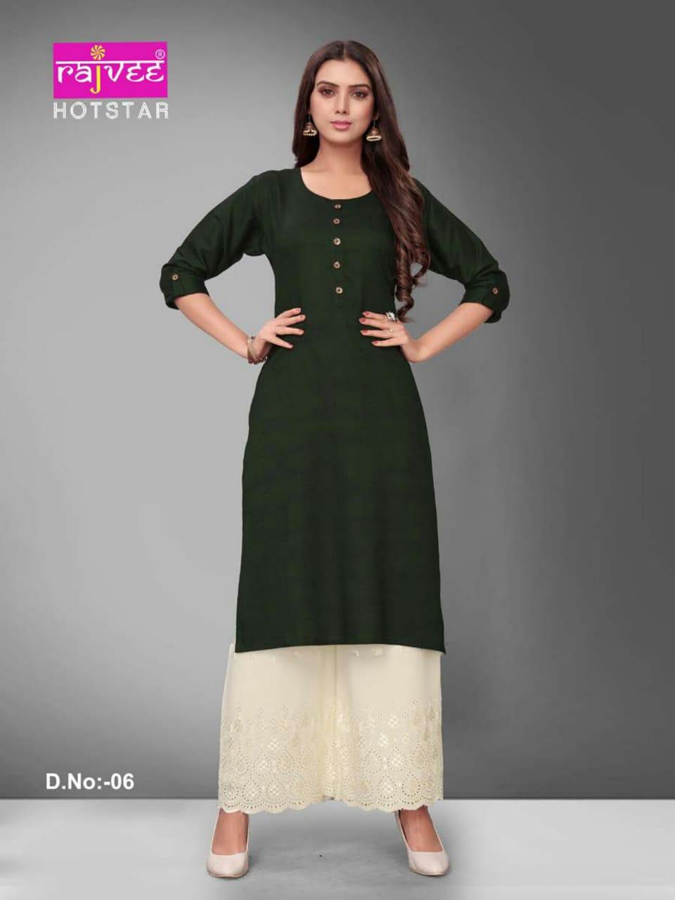 Rajvee Launch Hotstar Rayon Cross Casual Wear Kurti Catalogs Supplier