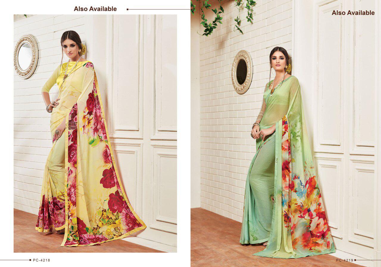 Sahiba T And M Present Panache Vol 18 Georgette Digital Print Fancy Lace Border Saree