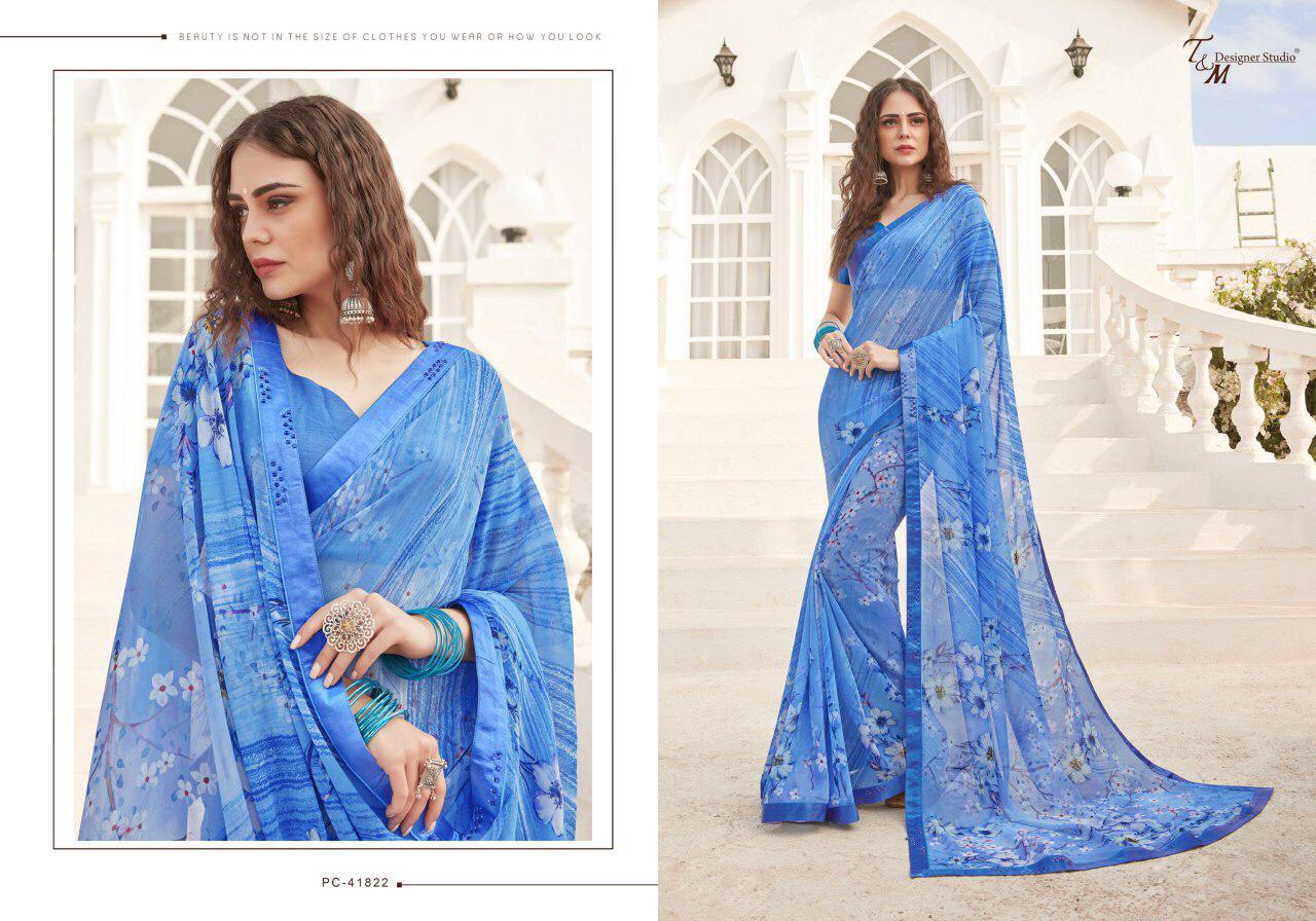Sahiba T And M Present Panache Vol 18 Georgette Digital Print Fancy Lace Border Saree