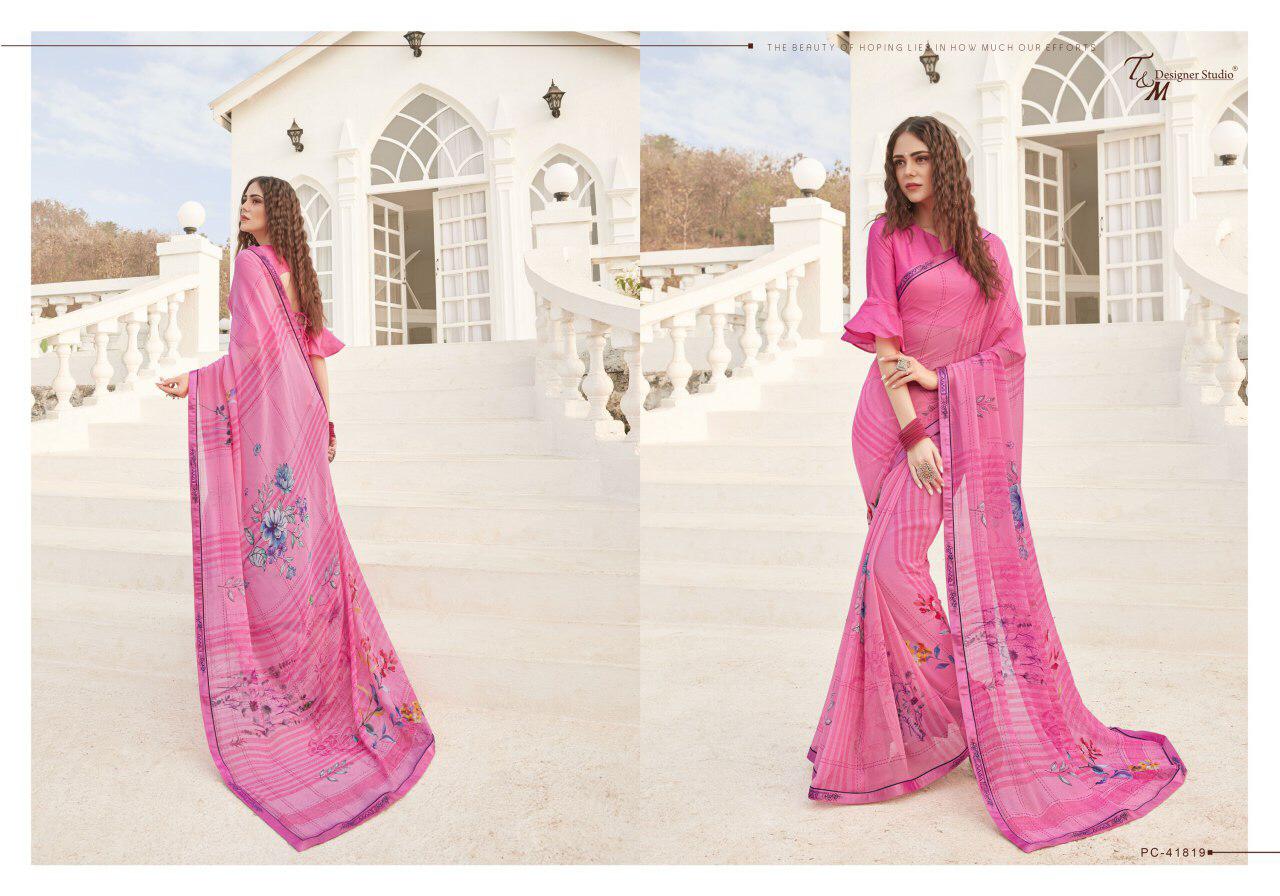 Sahiba T And M Present Panache Vol 18 Georgette Digital Print Fancy Lace Border Saree