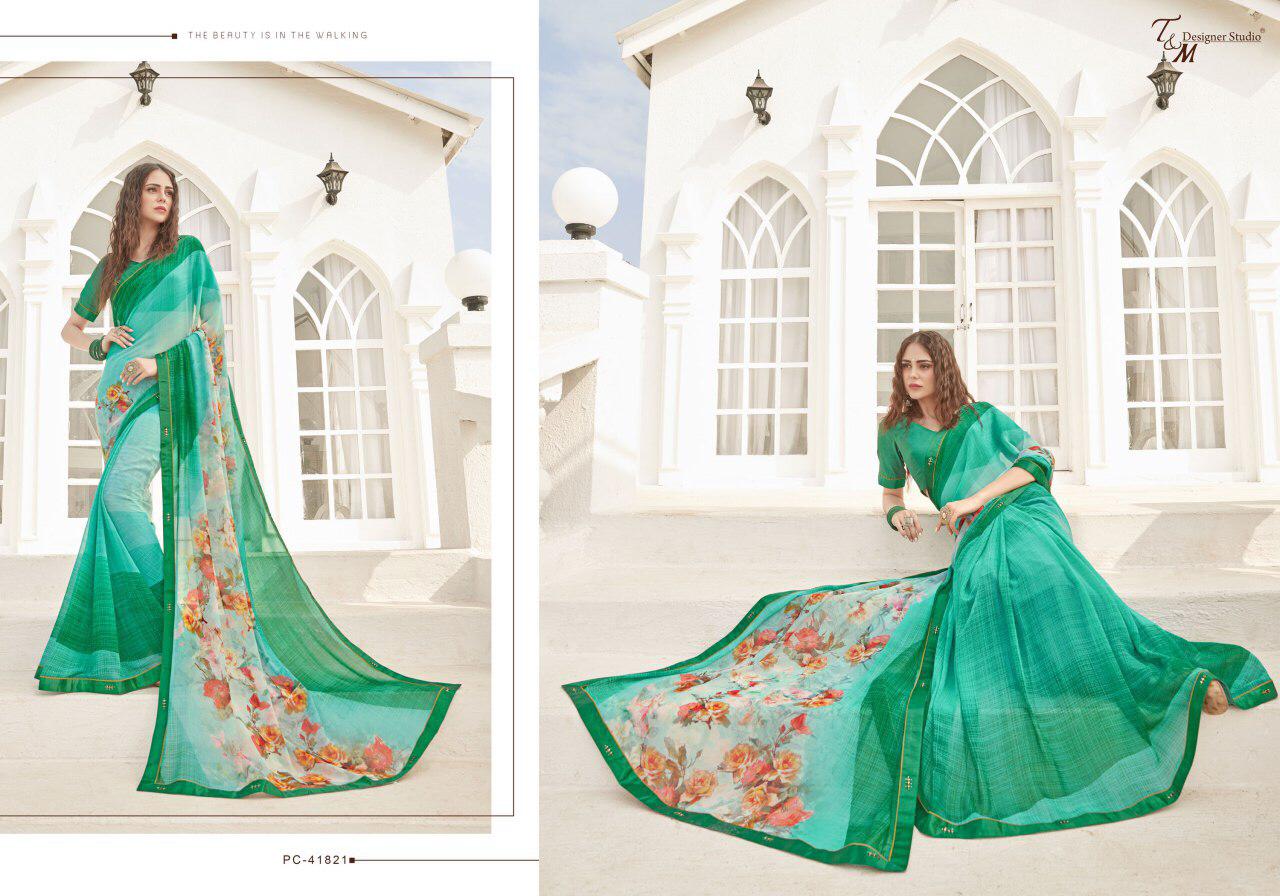 Sahiba T And M Present Panache Vol 18 Georgette Digital Print Fancy Lace Border Saree