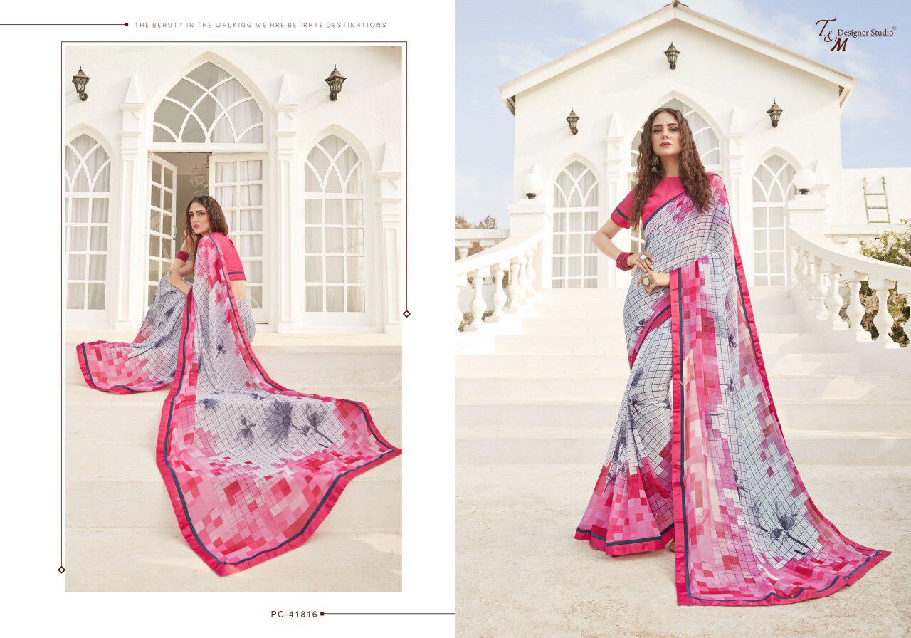 Sahiba T And M Present Panache Vol 18 Georgette Digital Print Fancy Lace Border Saree