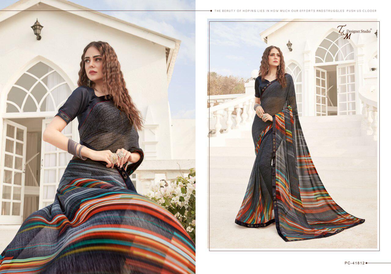 Sahiba T And M Present Panache Vol 18 Georgette Digital Print Fancy Lace Border Saree