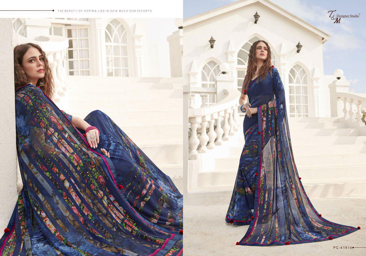 Sahiba T And M Present Panache Vol 18 Georgette Digital Print Fancy Lace Border Saree