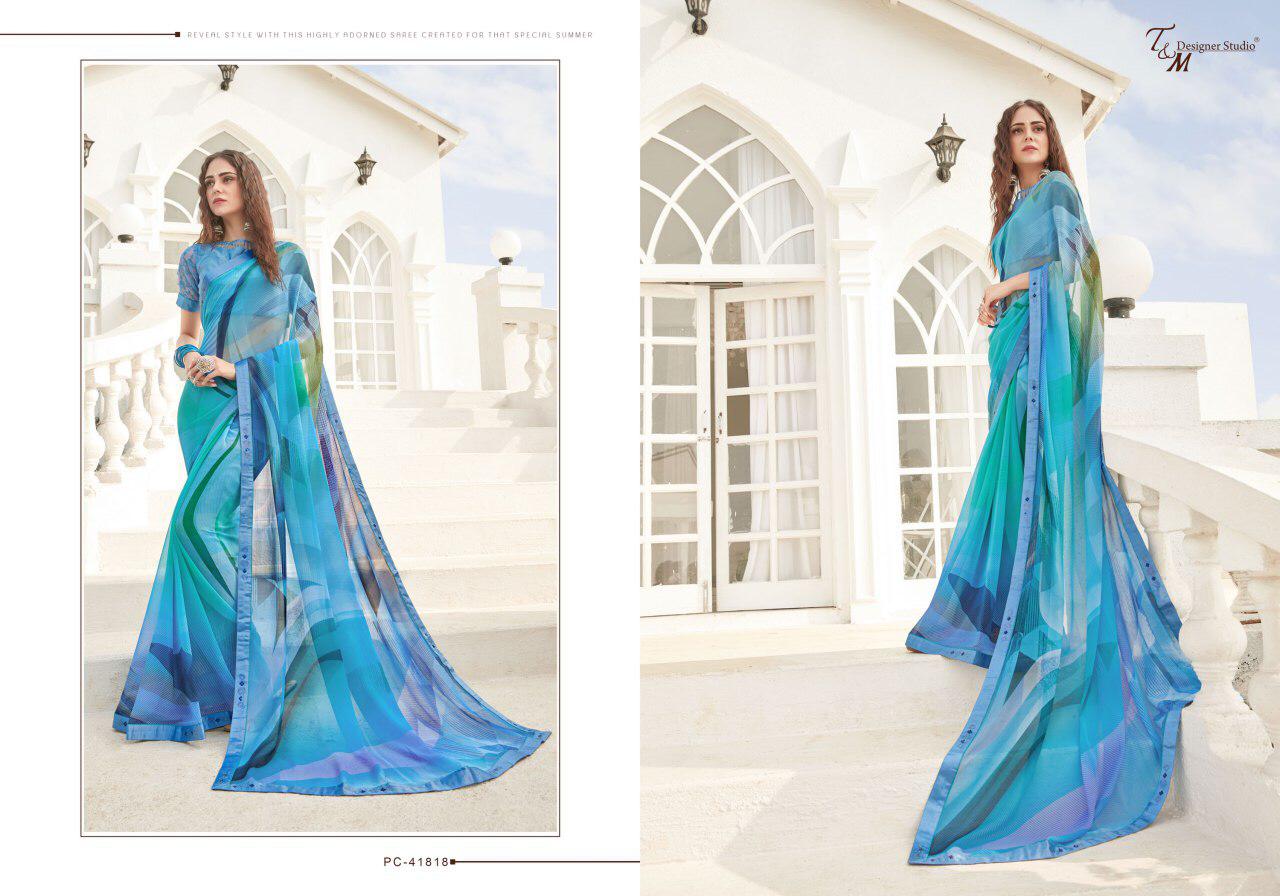 Sahiba T And M Present Panache Vol 18 Georgette Digital Print Fancy Lace Border Saree
