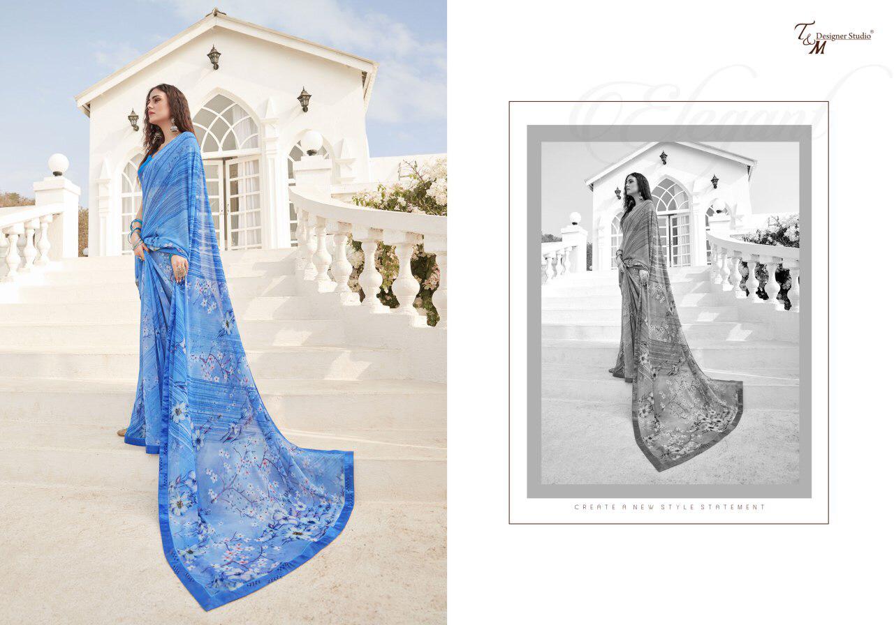 Sahiba T And M Present Panache Vol 18 Georgette Digital Print Fancy Lace Border Saree