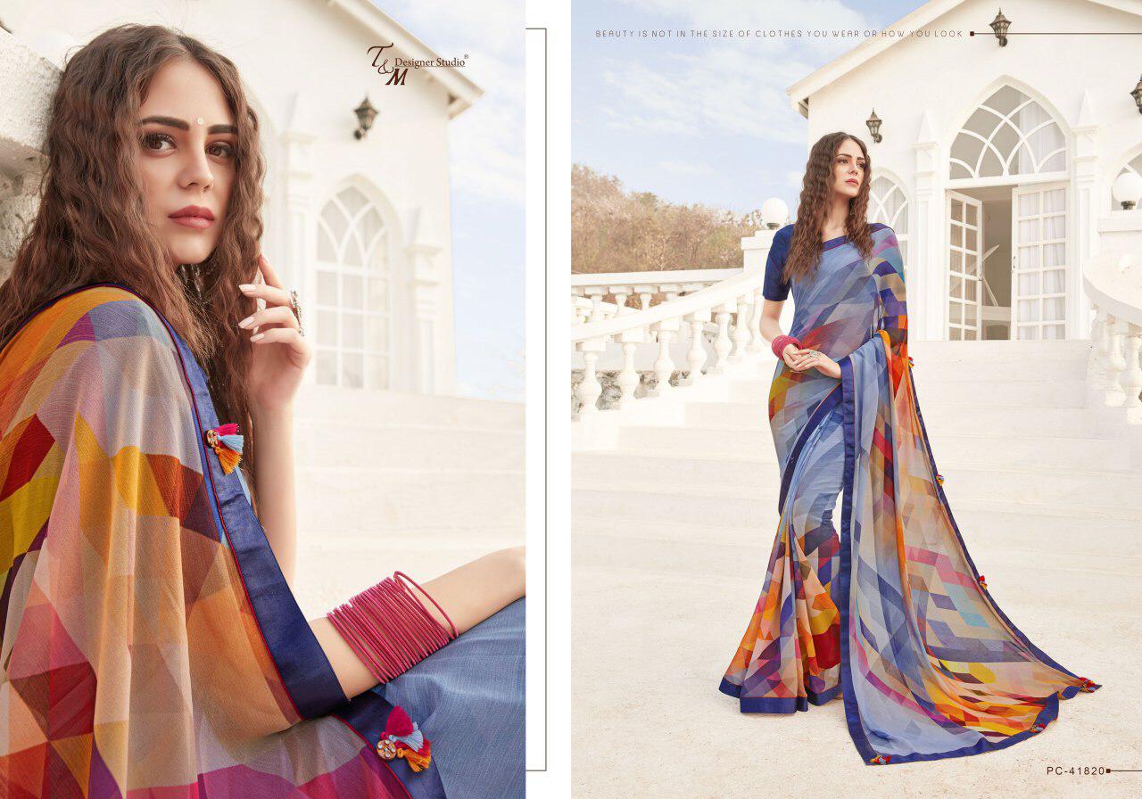 Sahiba T And M Present Panache Vol 18 Georgette Digital Print Fancy Lace Border Saree
