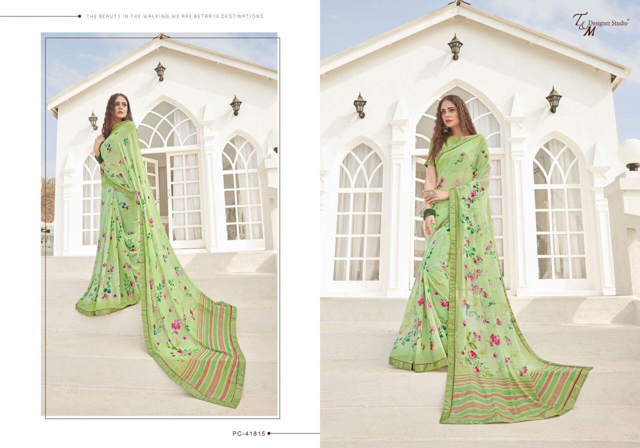 Sahiba T And M Present Panache Vol 18 Georgette Digital Print Fancy Lace Border Saree