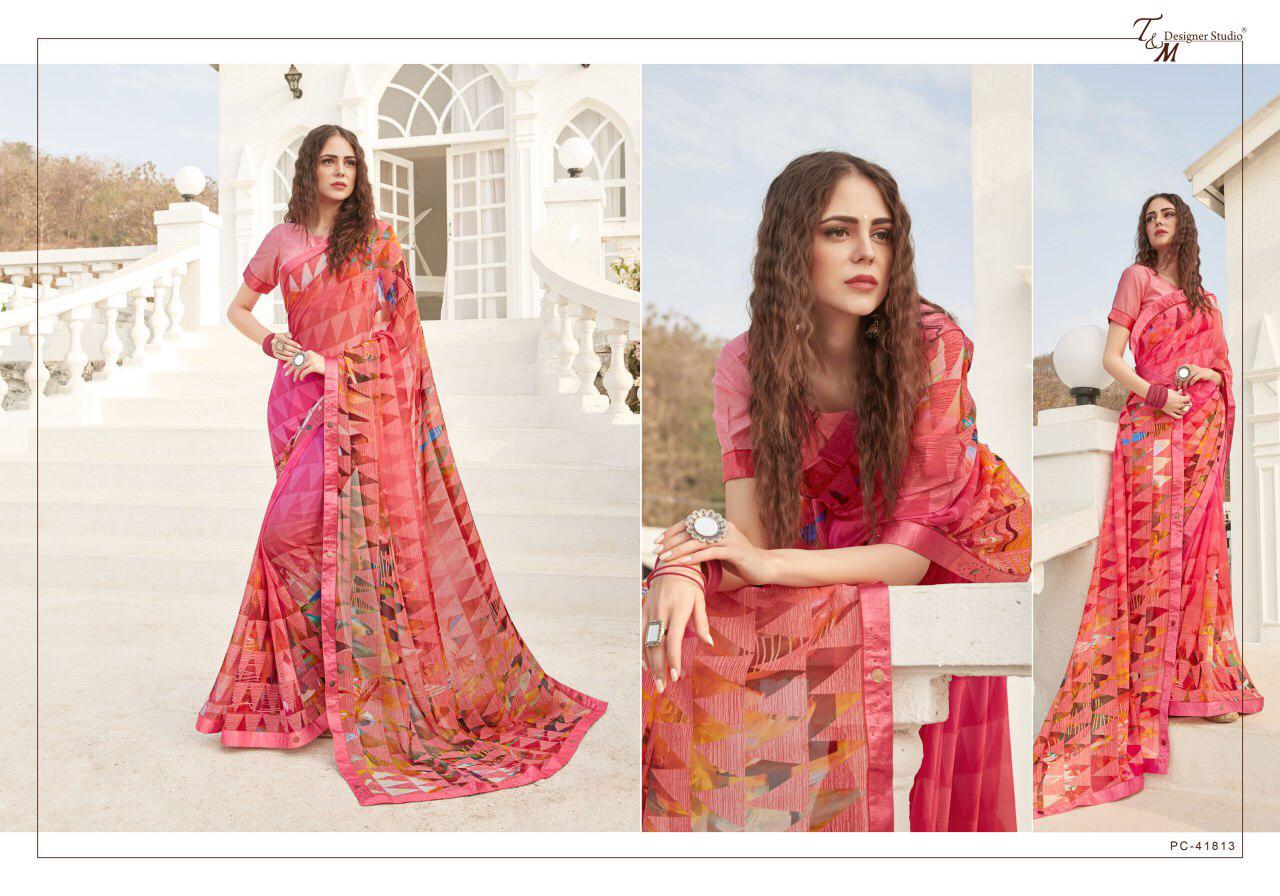 Sahiba T And M Present Panache Vol 18 Georgette Digital Print Fancy Lace Border Saree