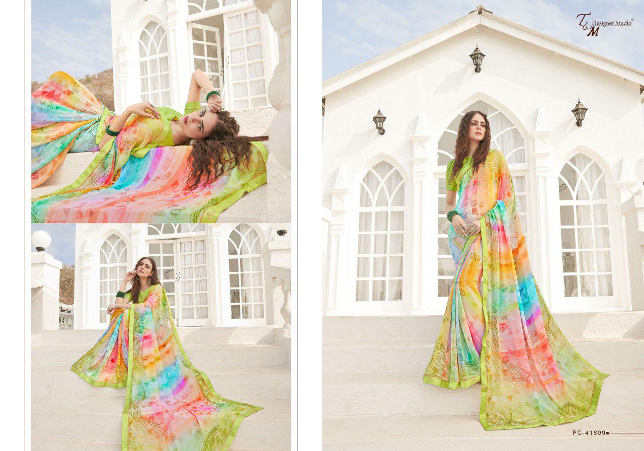 Sahiba T And M Present Panache Vol 18 Georgette Digital Print Fancy Lace Border Saree