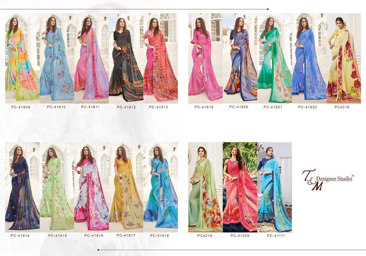 Sahiba T And M Present Panache Vol 18 Georgette Digital Print Fancy Lace Border Saree