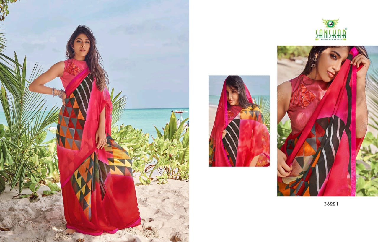 Sanskar Tex Prints Instagram Vol 2 Colourful Printed Georgette Saree Wholesaler In Surat