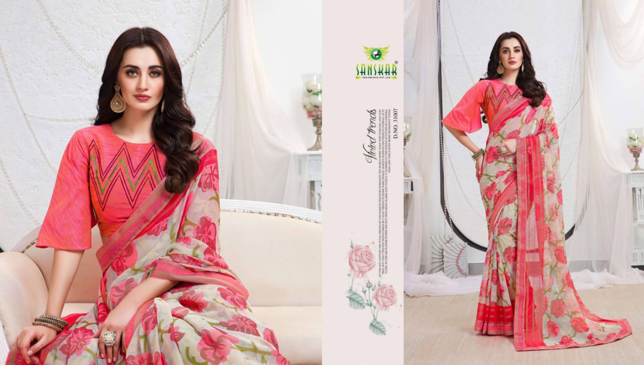 Sarva By Sanskar Tex Prints Chiffon With Fancy Work Stylish Collections Of Saree Catalogs