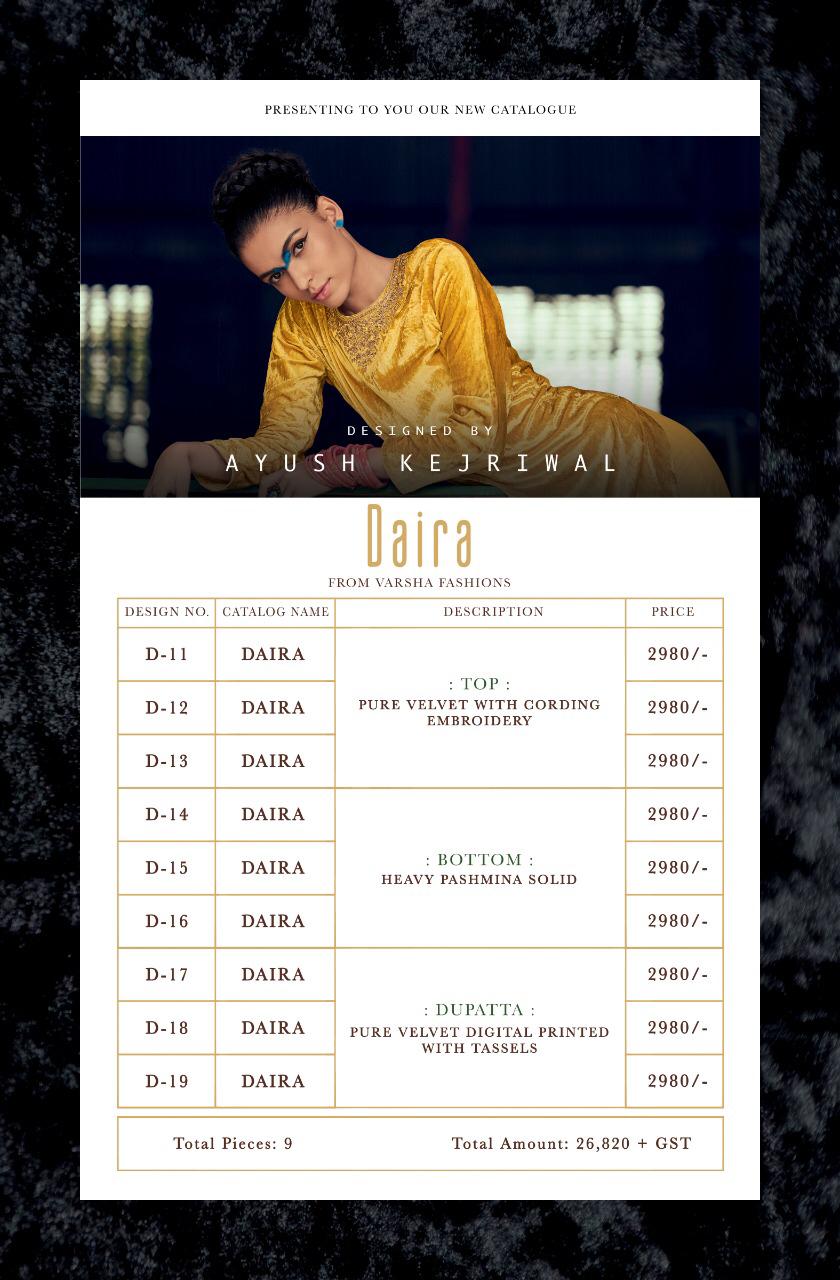 Varsha Fashion Daira Pure Velvet With Embroidery Winter Special Branded Ladies Suits