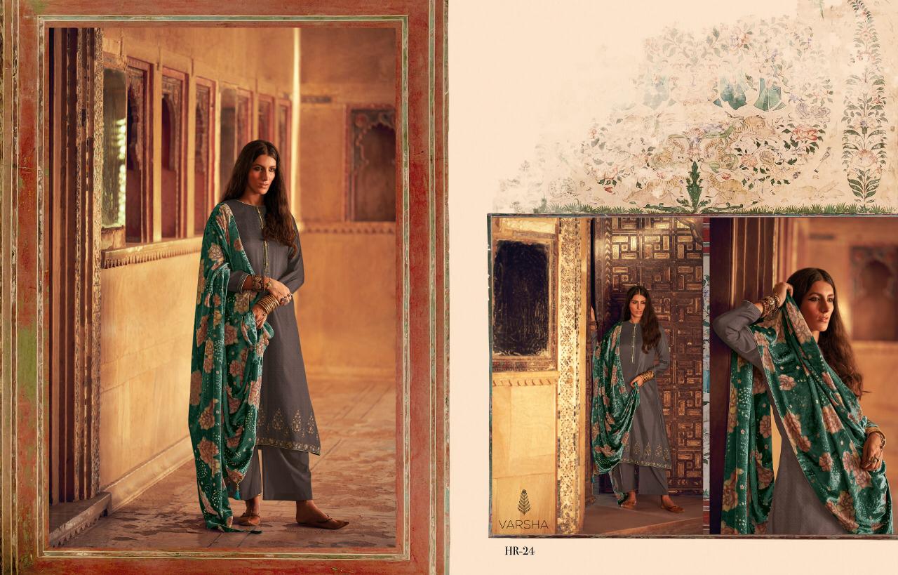 Varsha Fashions Hiraeth Silk Pashmina With Embroidery With Velvet Brasso Dupatta Suit In Surat Market