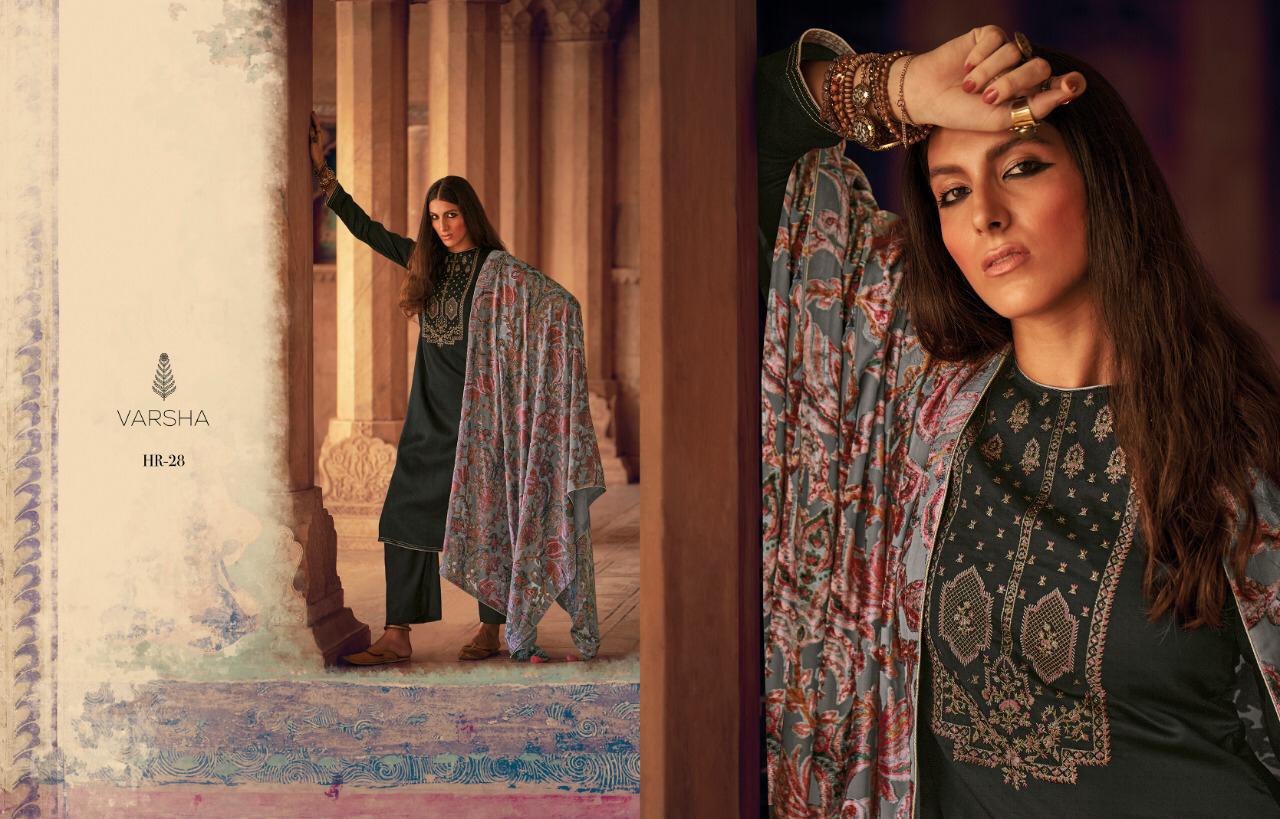 Varsha Fashions Hiraeth Silk Pashmina With Embroidery With Velvet Brasso Dupatta Suit In Surat Market