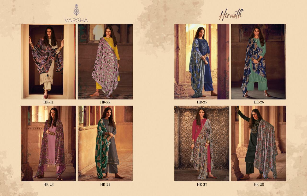 Varsha Fashions Hiraeth Silk Pashmina With Embroidery With Velvet Brasso Dupatta Suit In Surat Market