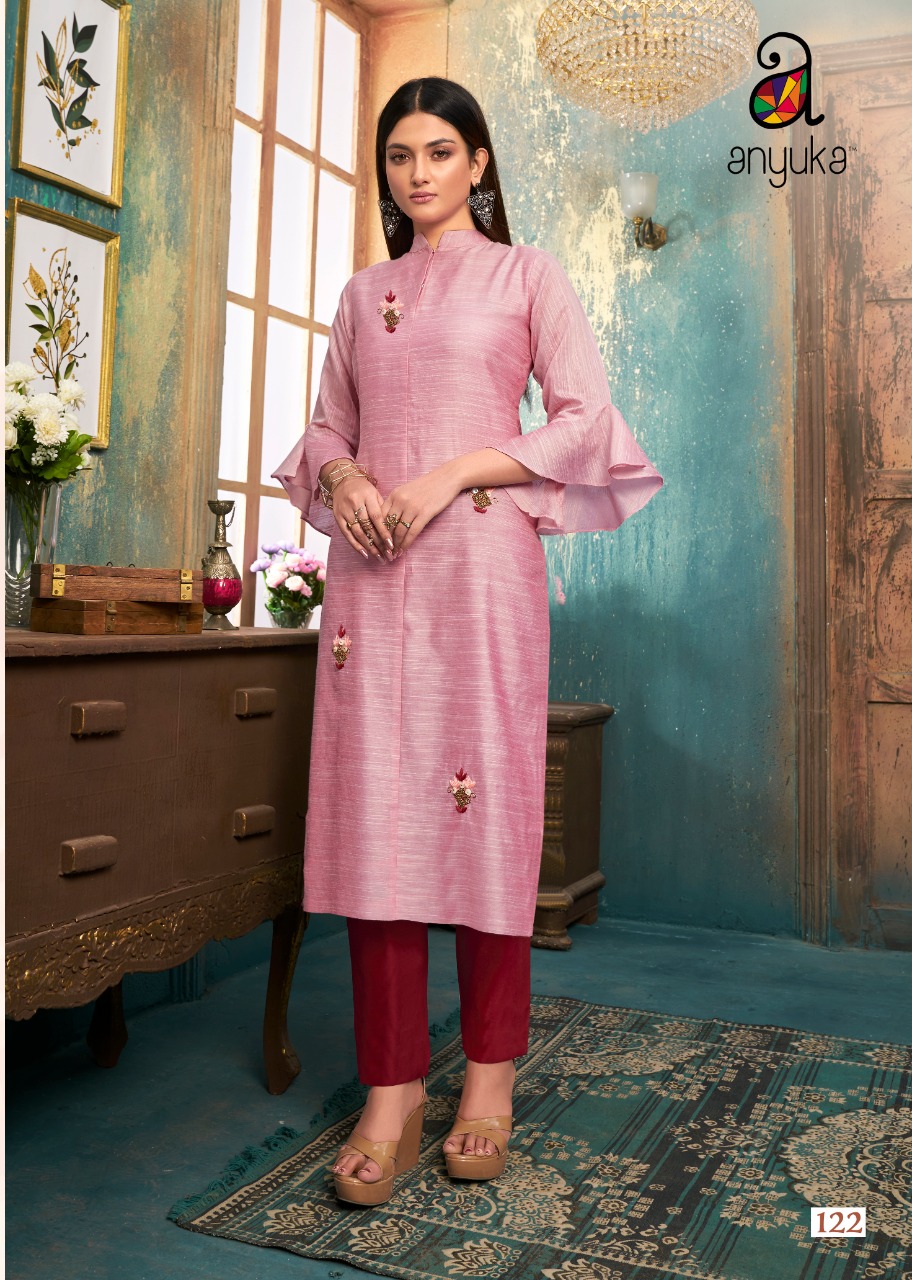 Anika By Anyuka Tussar Silk Satin Elegant Look Kurti With Bottom Wholesaler