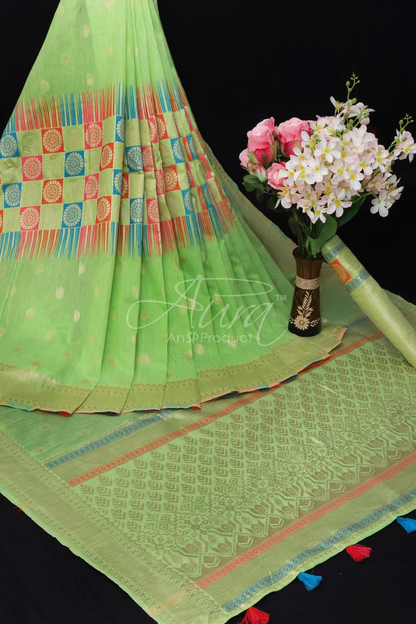 Aura Saree Launch Aarika Cotton Bright And Beautiful Colour Saree Catalogs Supplier