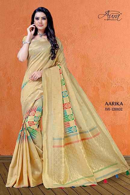 Aura Saree Launch Aarika Cotton Bright And Beautiful Colour Saree Catalogs Supplier