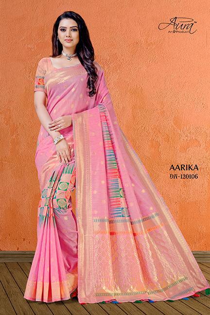 Aura Saree Launch Aarika Cotton Bright And Beautiful Colour Saree Catalogs Supplier
