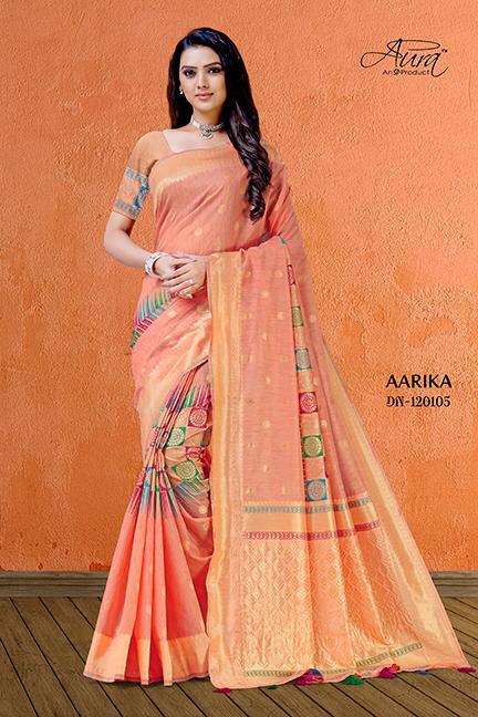 Aura Saree Launch Aarika Cotton Bright And Beautiful Colour Saree Catalogs Supplier
